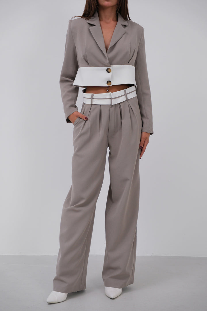 Garnili Ceket Pantolon Gri Takım