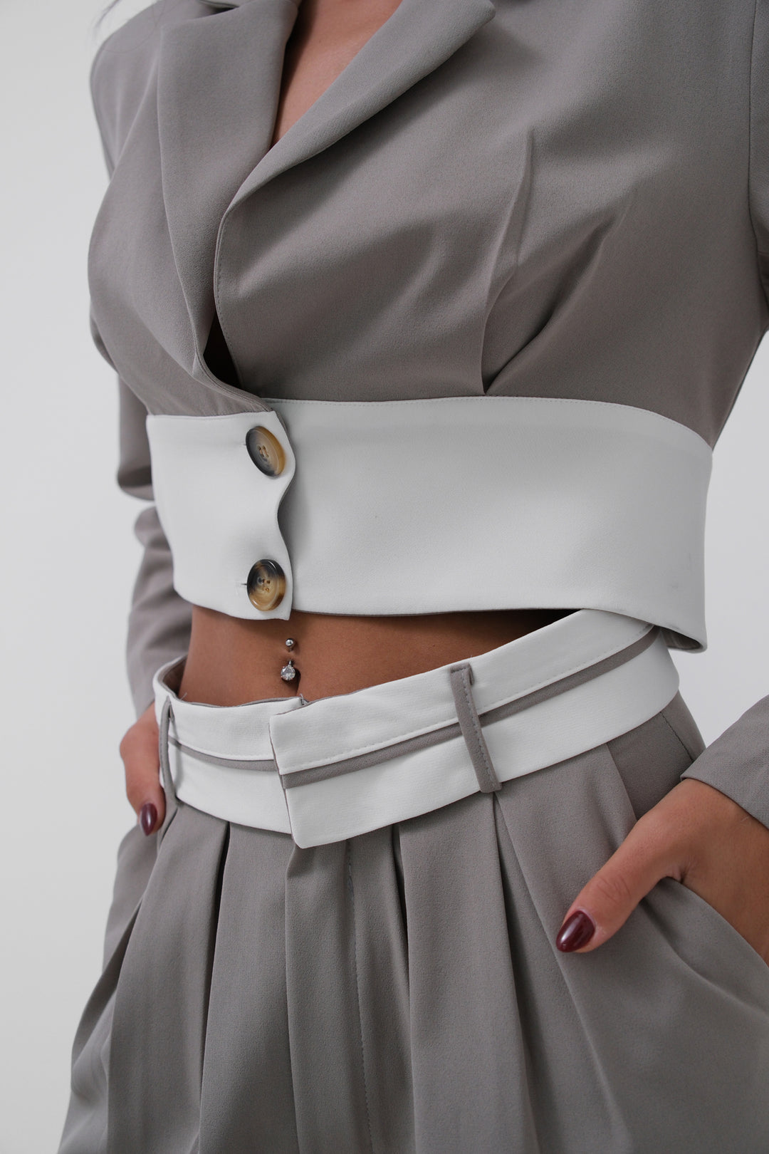 Garnili Ceket Pantolon Gri Takım