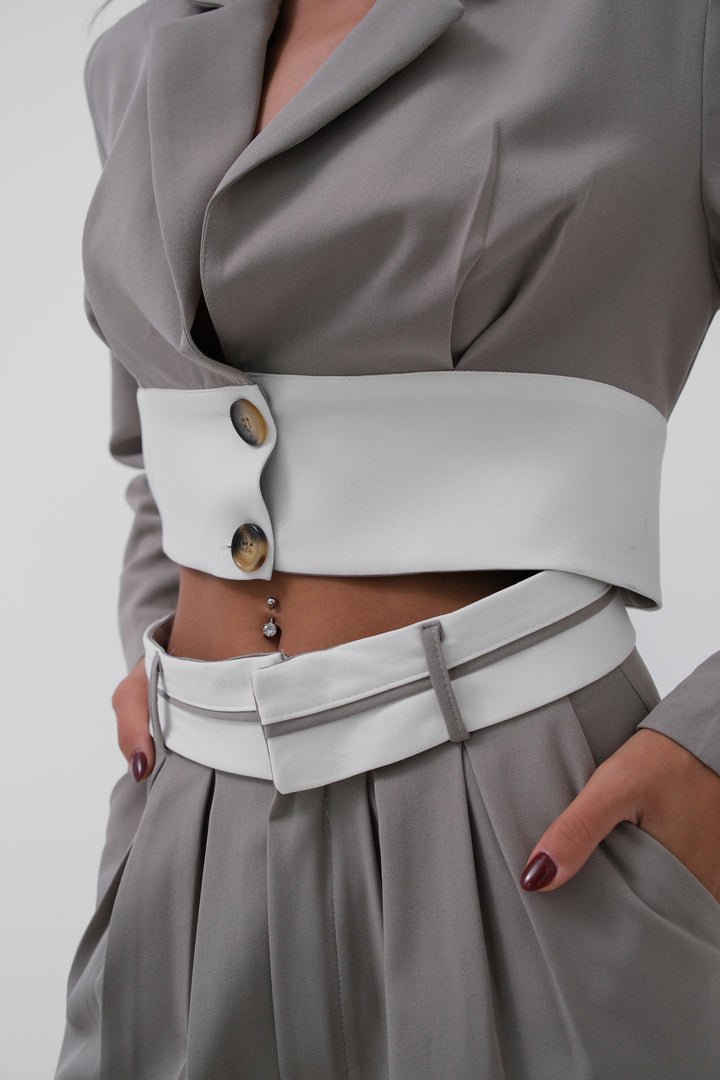 Garnili Ceket Pantolon Gri Takım