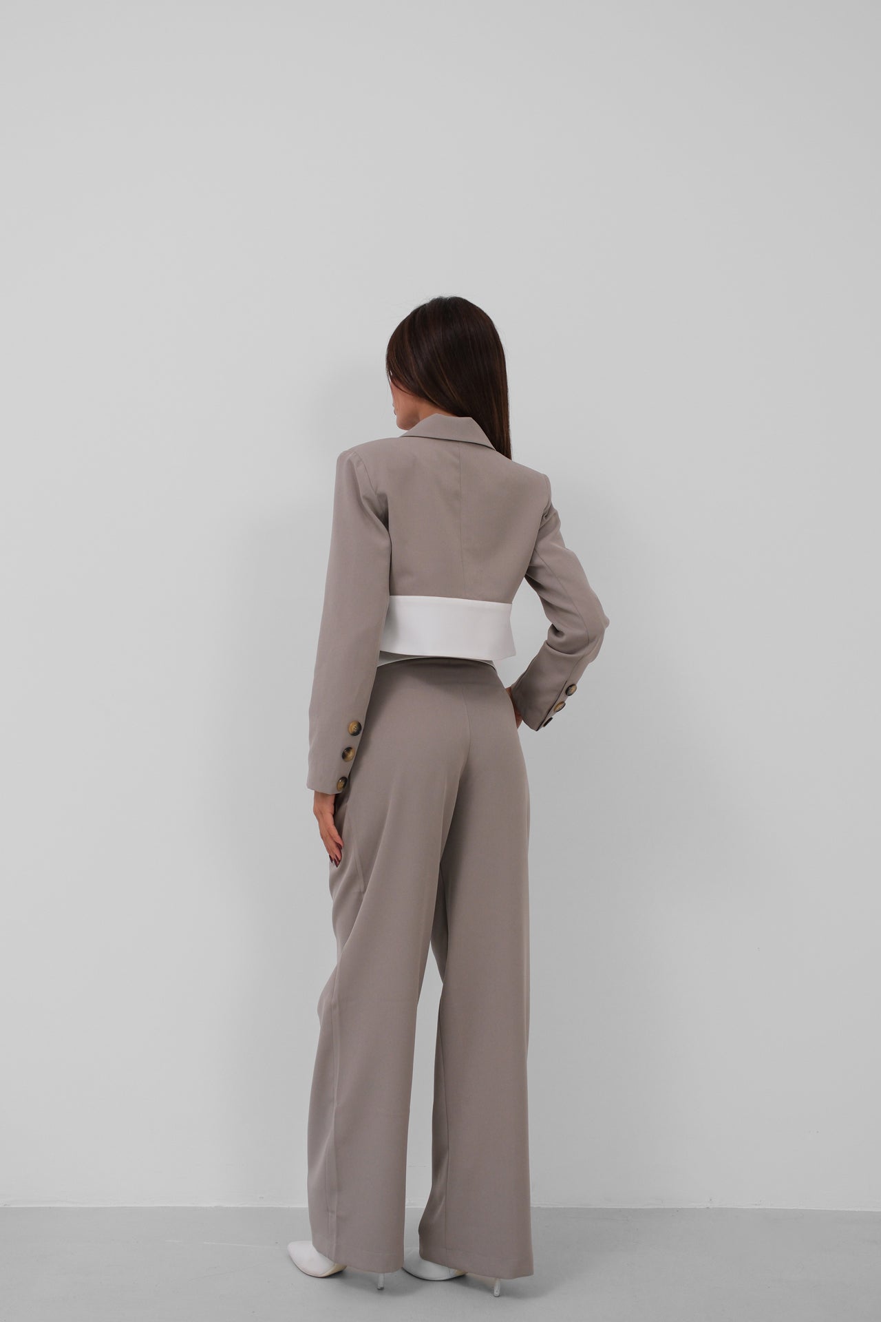 Garnished Jacket Trousers Gray Suit 