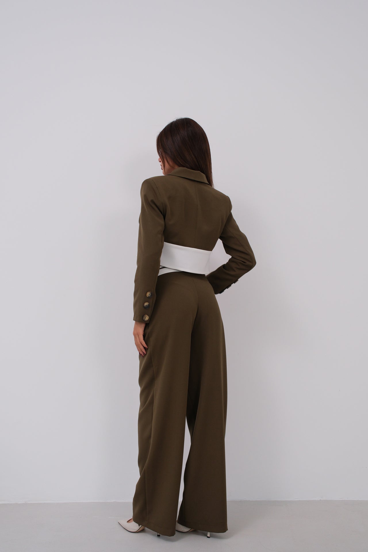 Garnished Jacket Trousers Khaki Suit 