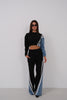 Black Garnished Denim Tracksuit 