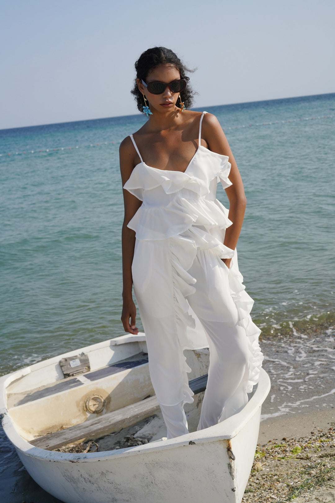 Wide Leg Lined Tulle White Trousers