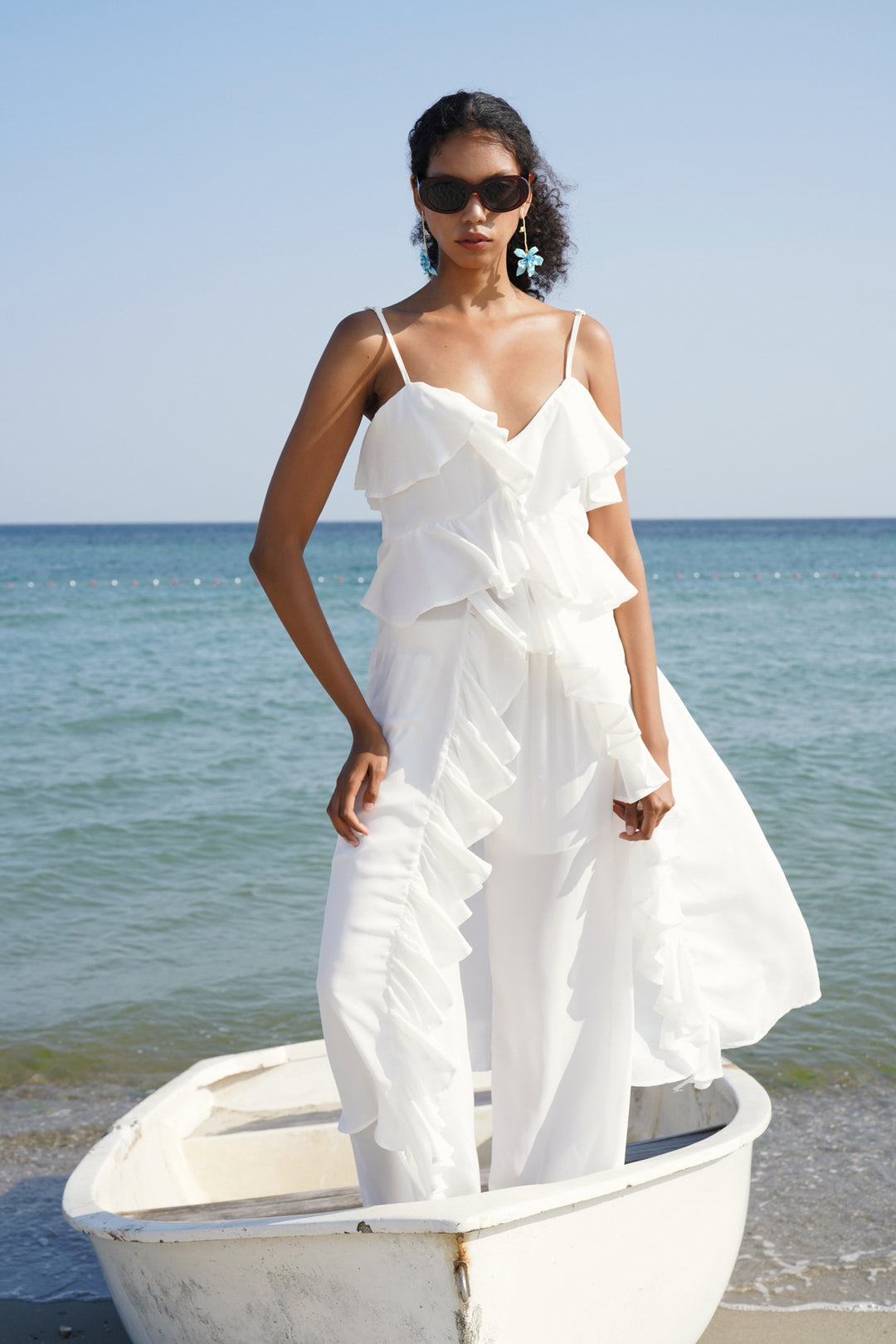 Wide Leg Lined Tulle White Trousers