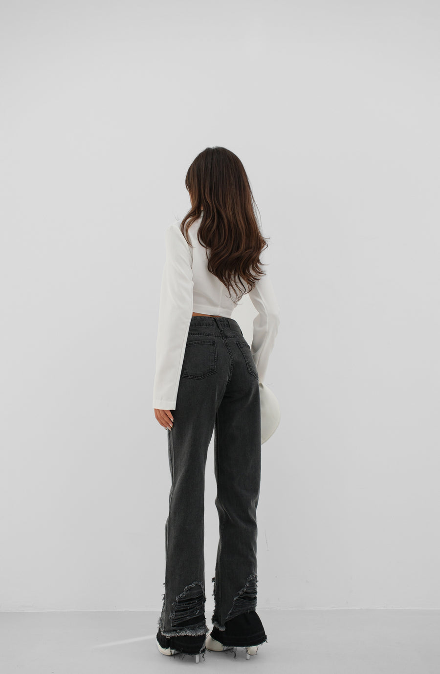 Wide Leg Laser Detail Gray Jeans 