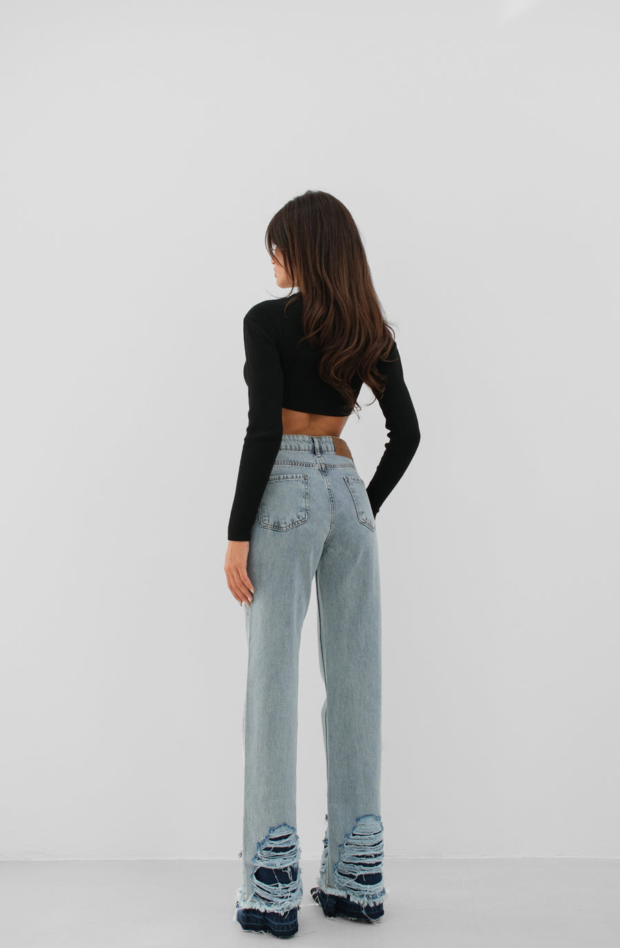 Wide Leg Laser Detail Blue Jeans 