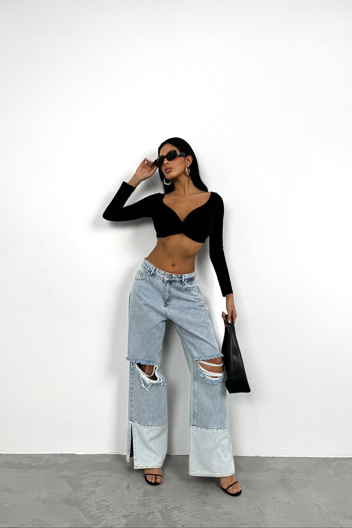 Wide Leg Laser Light Blue Jeans 