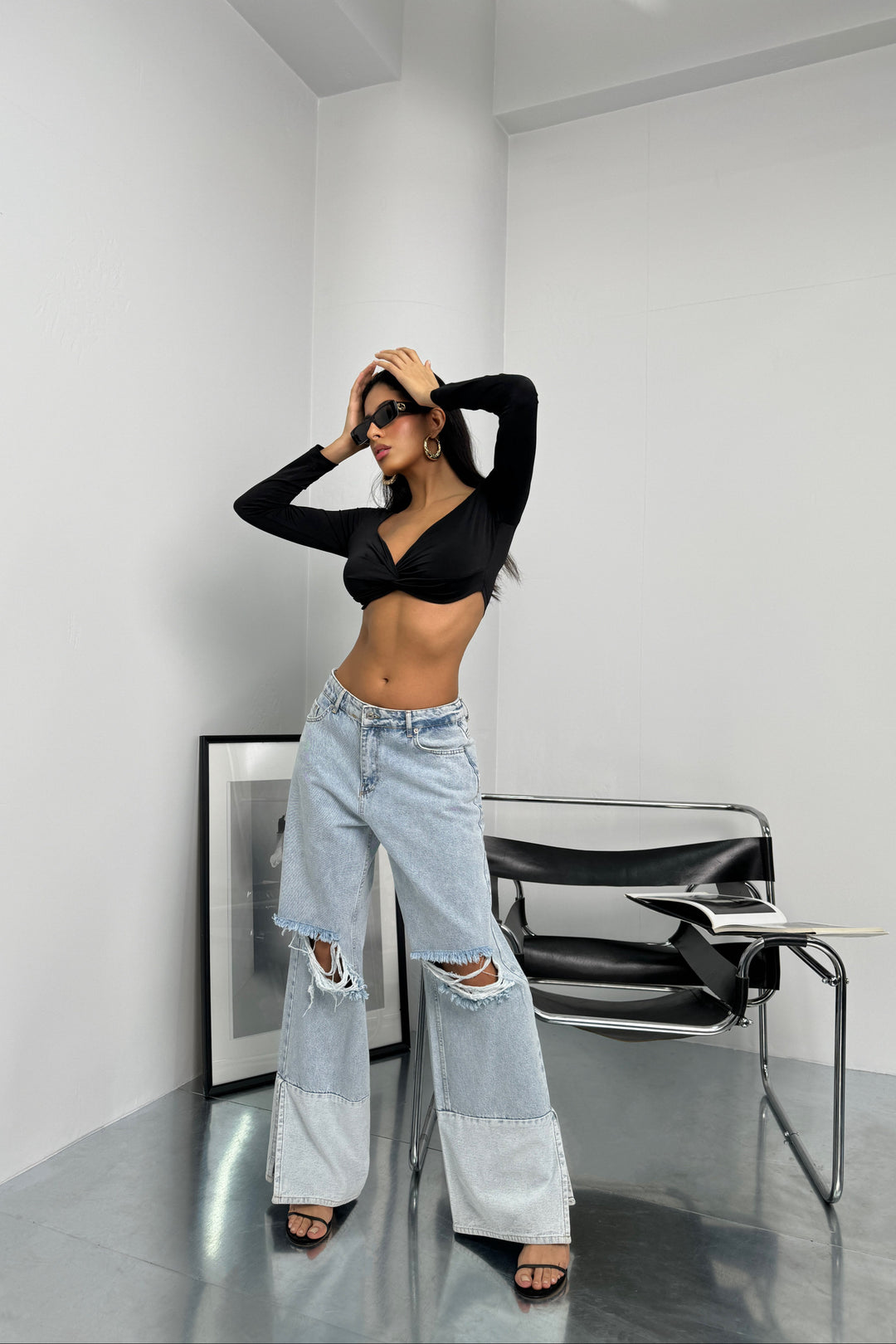 Wide Leg Laser Light Blue Jeans 