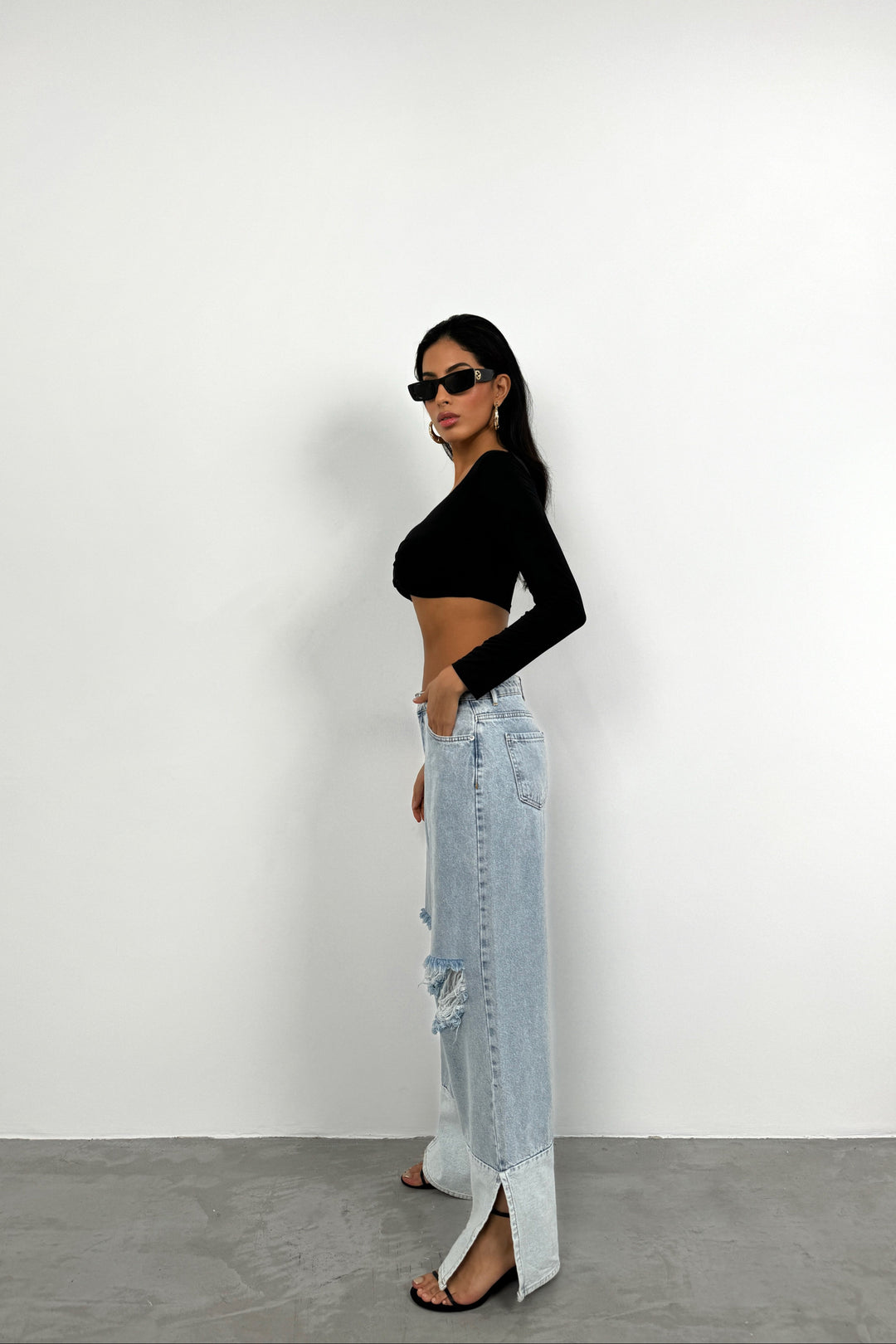 Wide Leg Laser Light Blue Jeans 
