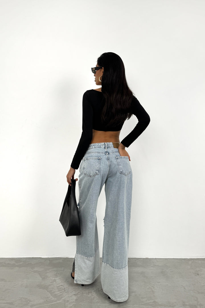 Wide Leg Laser Light Blue Jeans 