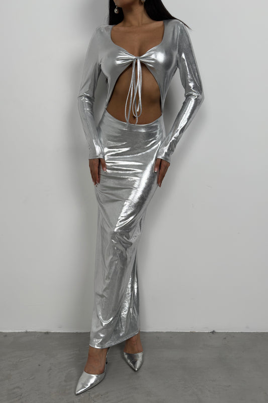 Silver Dress with Chest Tie and Backless 