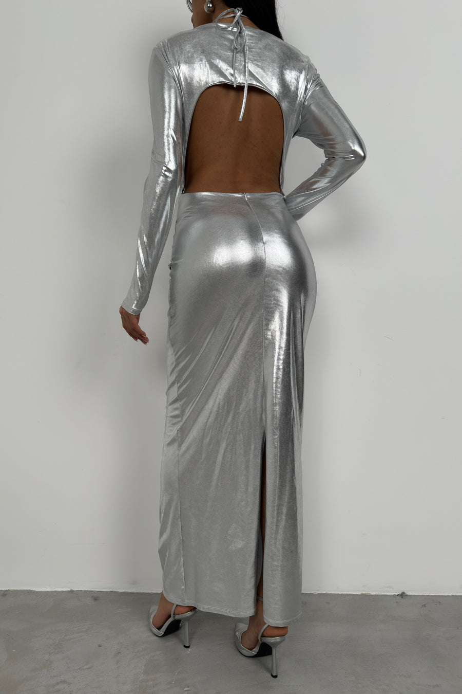 Silver Dress with Chest Tie and Backless 