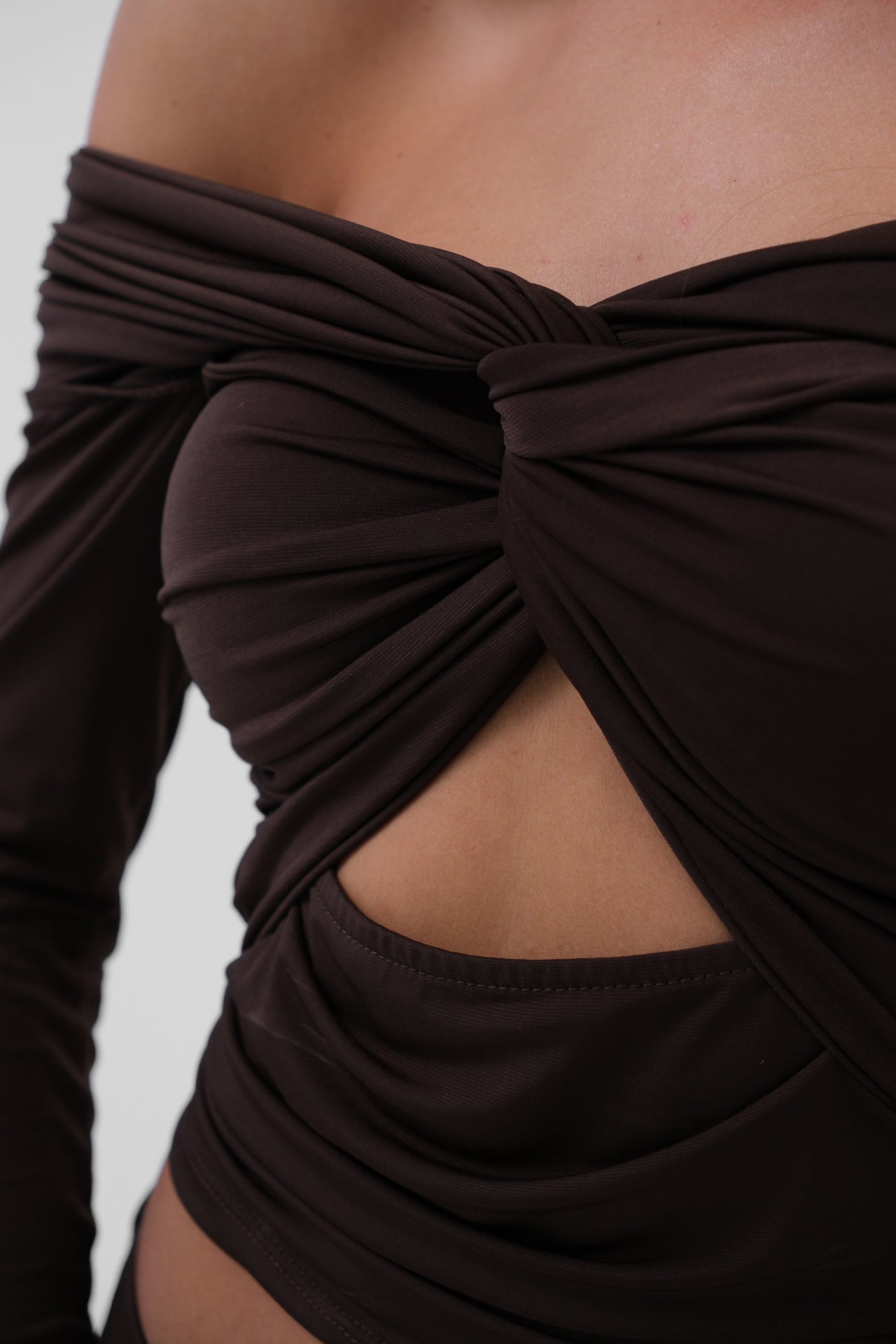 Chest Pleated Strapless Brown Blouse 