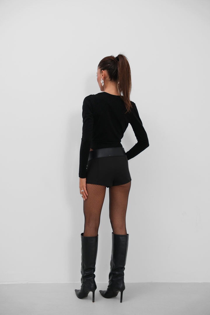 Cleavage Glittery Black Bodysuit 