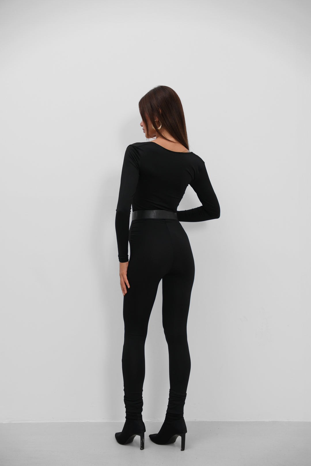Chest Detail Long Sleeve Globe Black Jumpsuit 