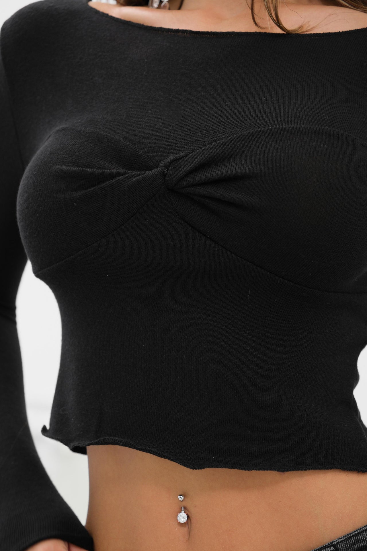 Black Blouse with Chest Knot Detail 