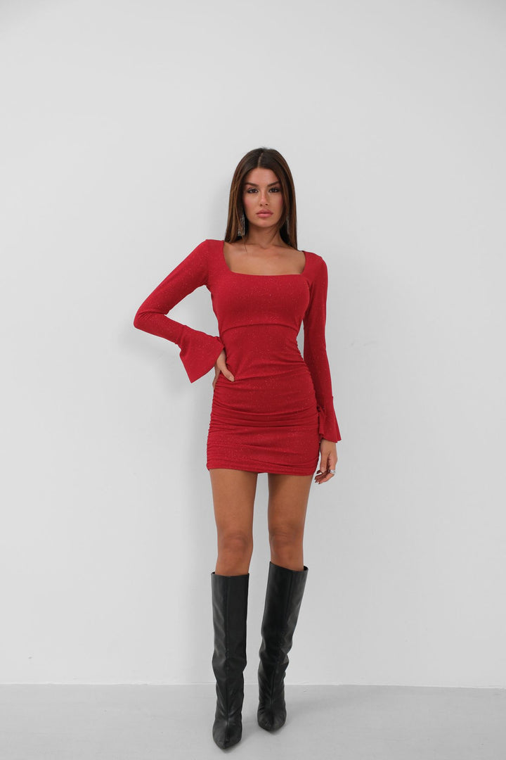 Sparkly Red Dress with Chest and Back Cleavage 