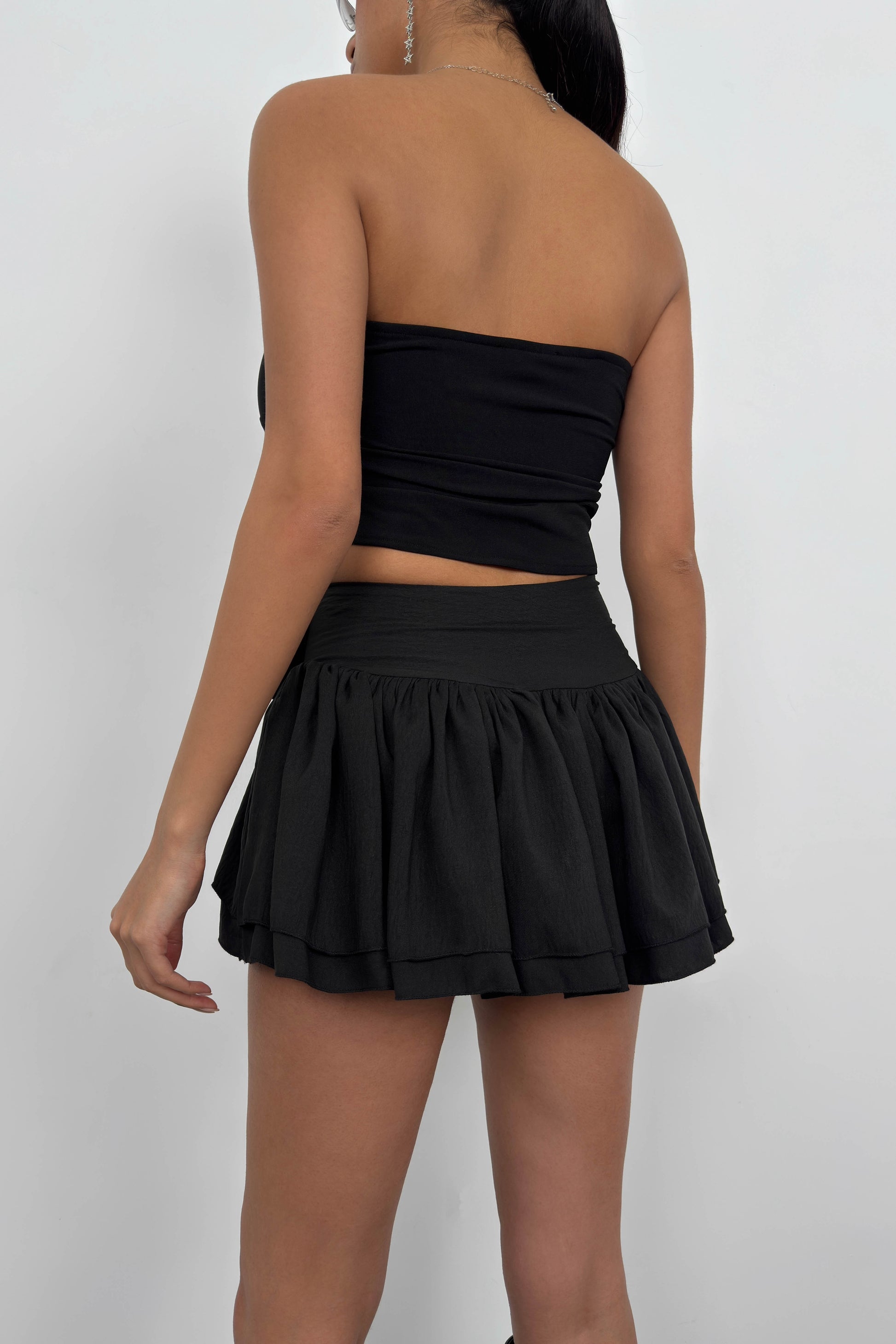 Black Skirt with Rose Detail Flounce 