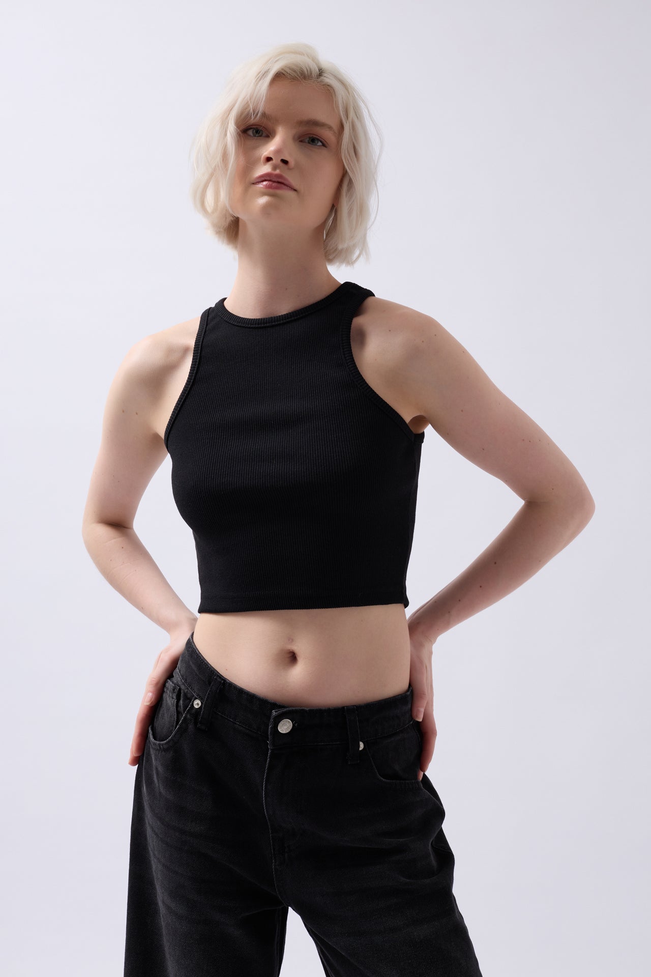 Halter Yaka Siyah Crop