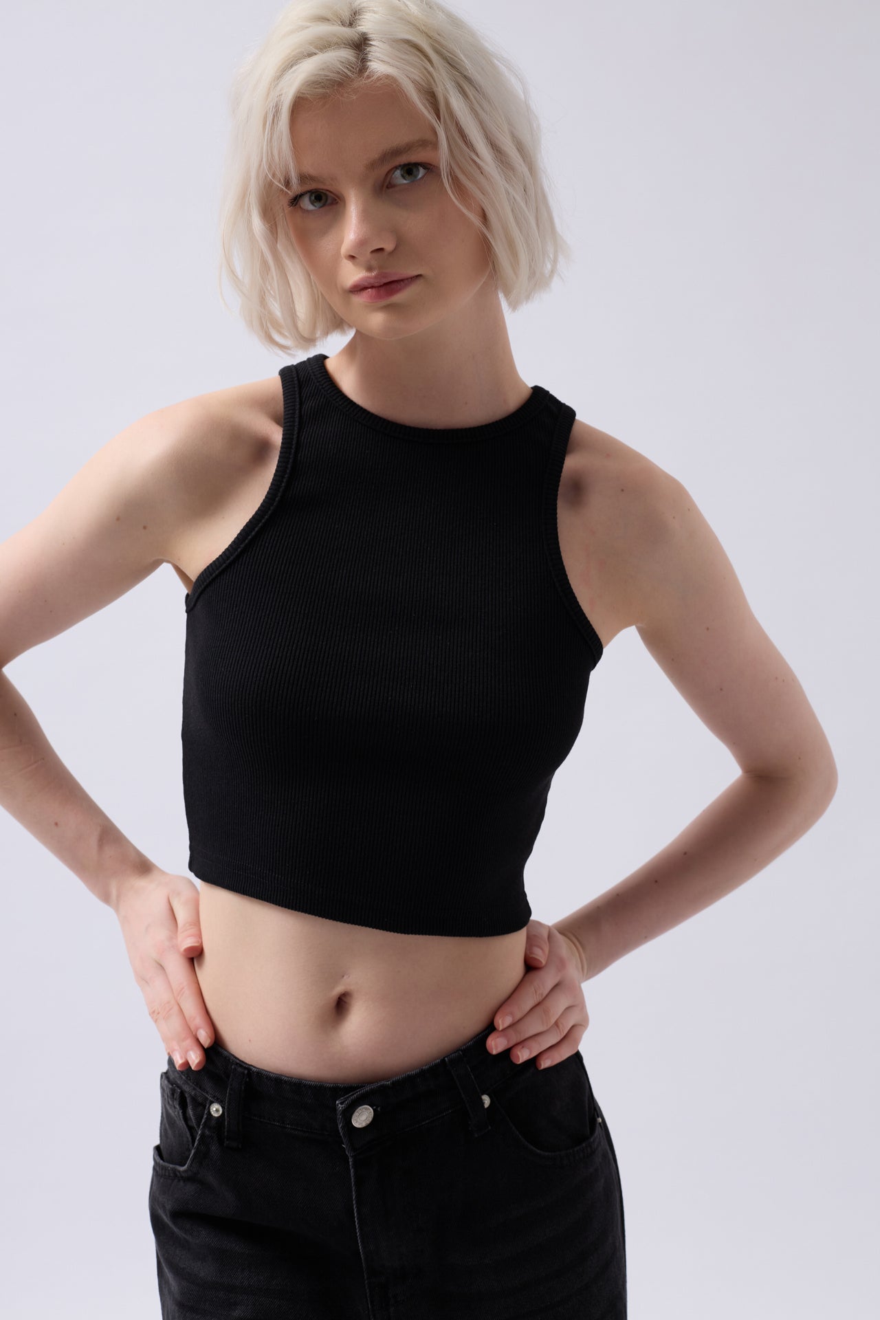 Halter Yaka Siyah Crop