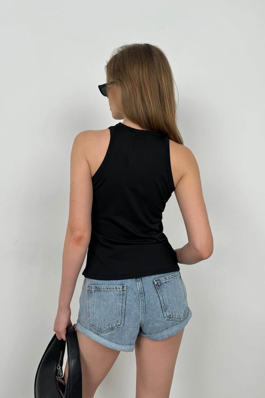 Halter Neck Chest Detail Black Blouse 