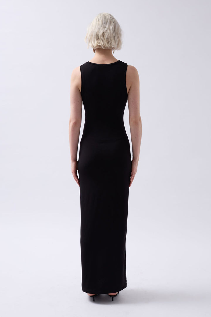 Halter Neck Maxi Casual Black Dress 