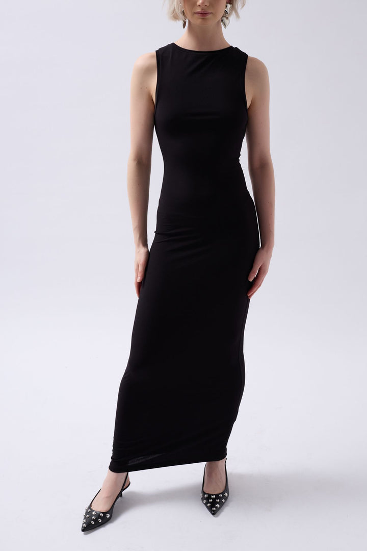 Halter Neck Maxi Casual Black Dress 