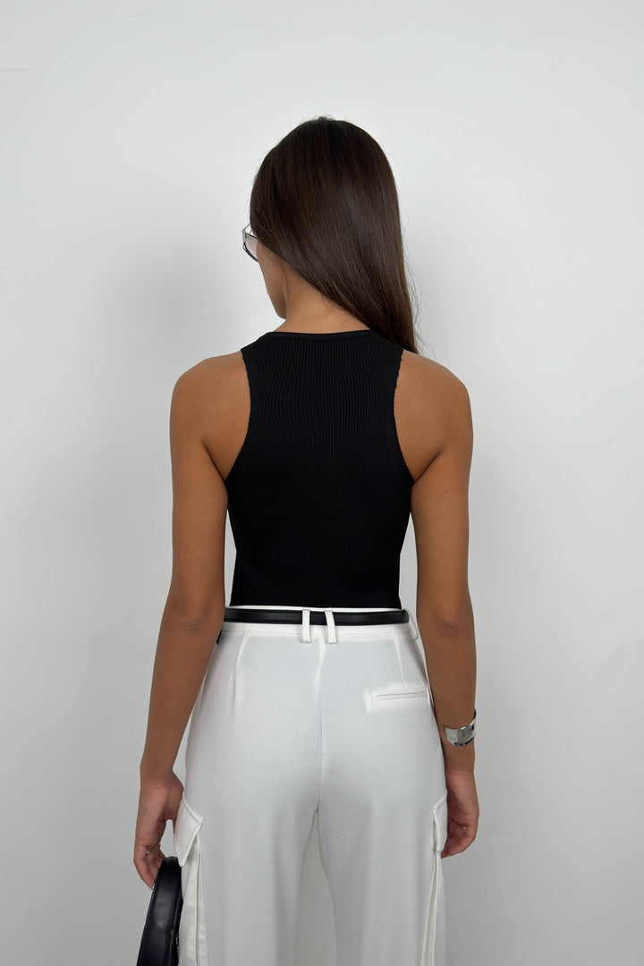 Halter Neck Black Knit Blouse 