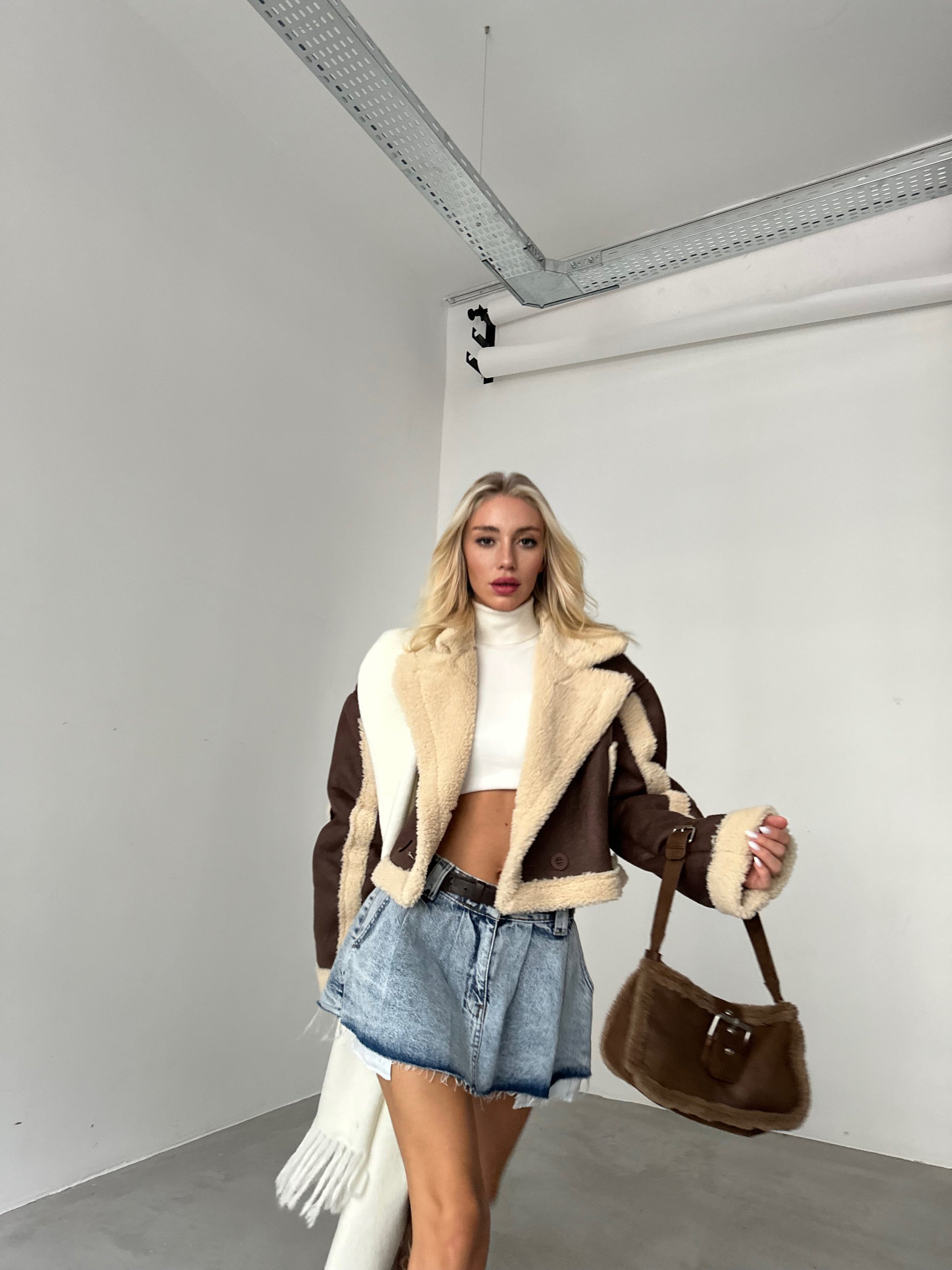 Brown Leather Coat with Fur Inside 