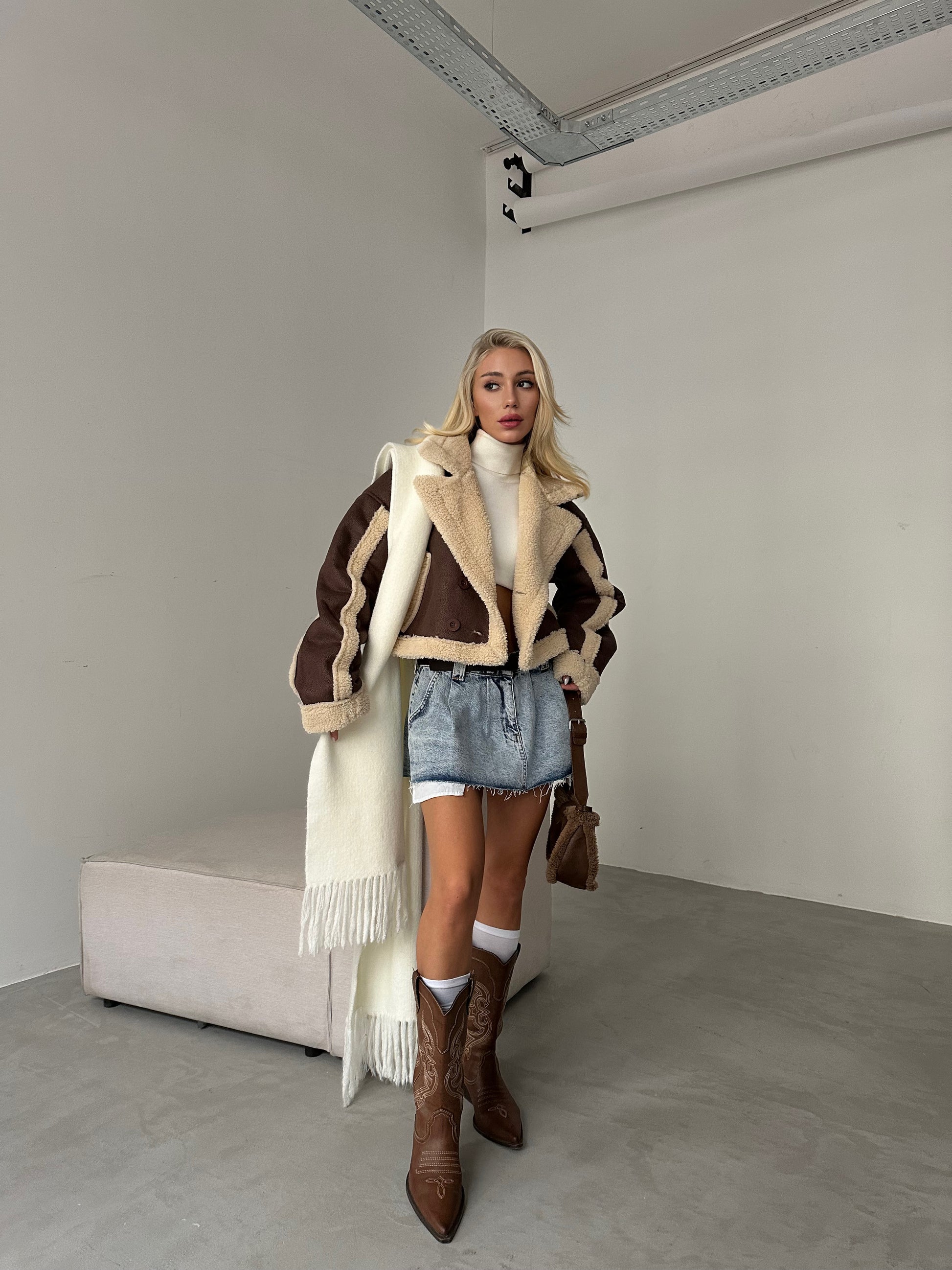 Brown Leather Coat with Fur Inside 