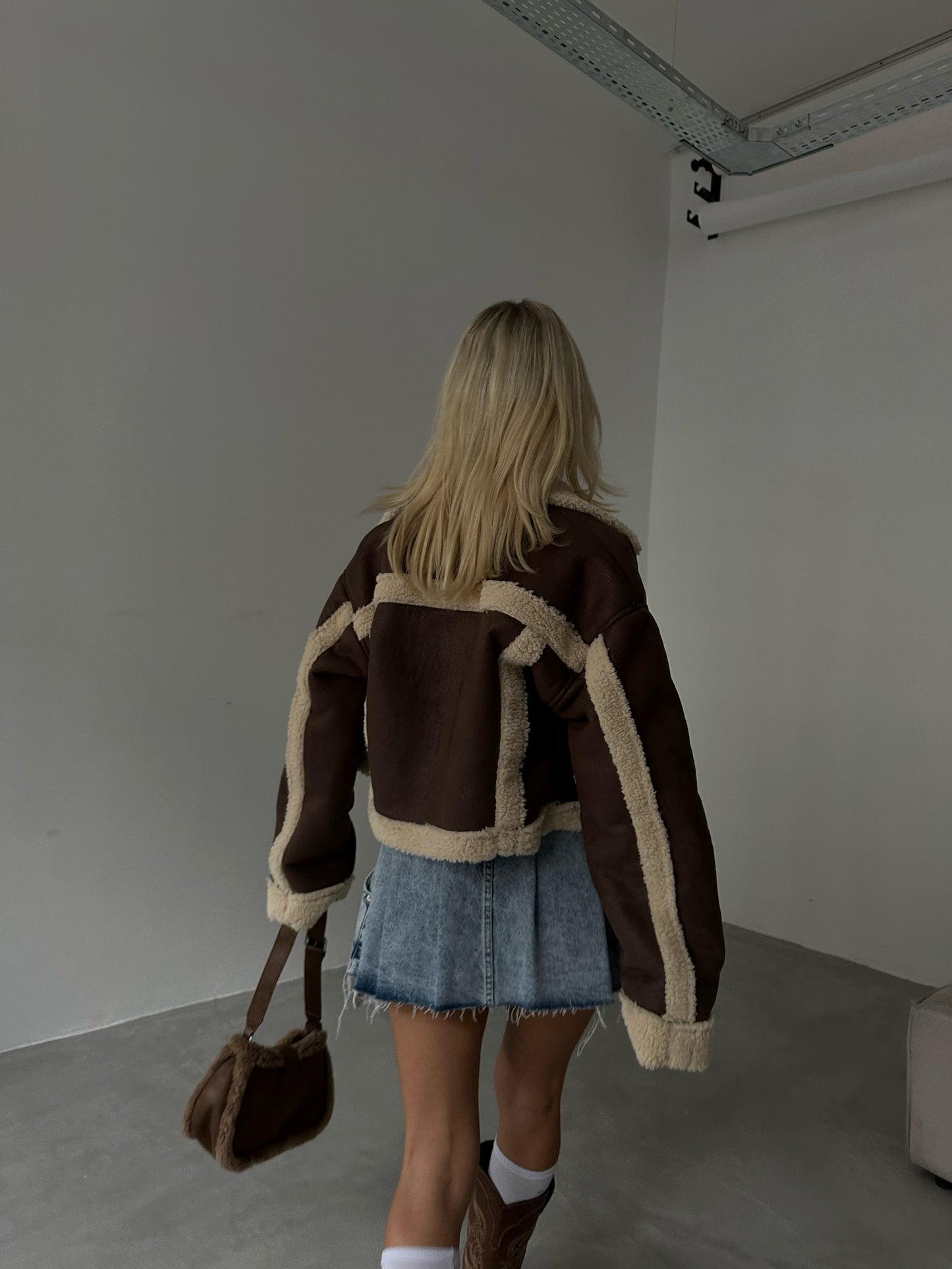 Brown Leather Coat with Fur Inside 