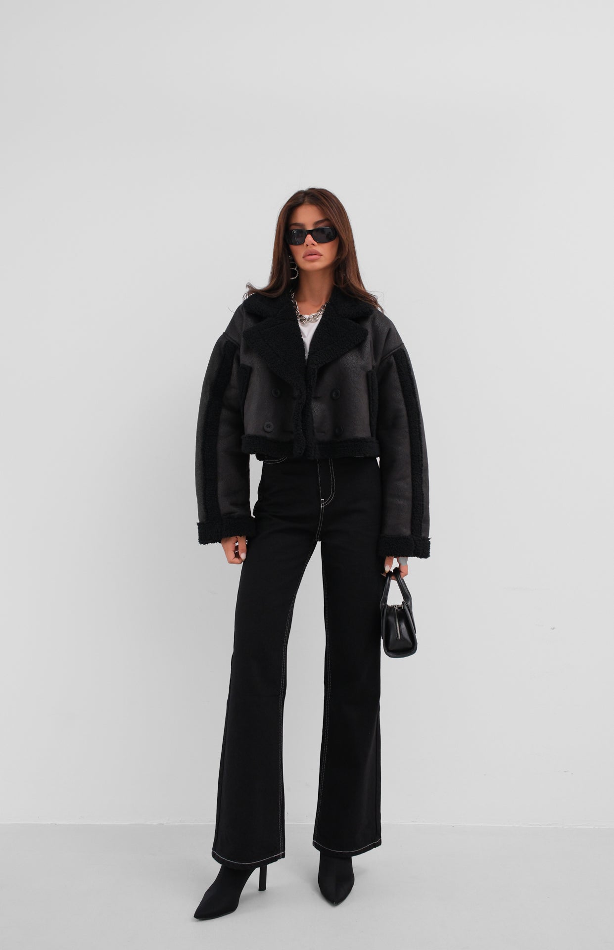 Black Leather Coat with Fur Inside 