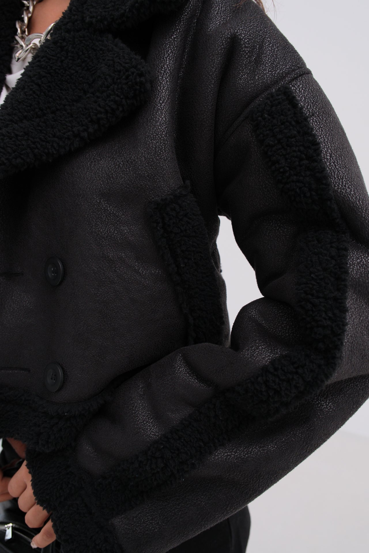 Black Leather Coat with Fur Inside 