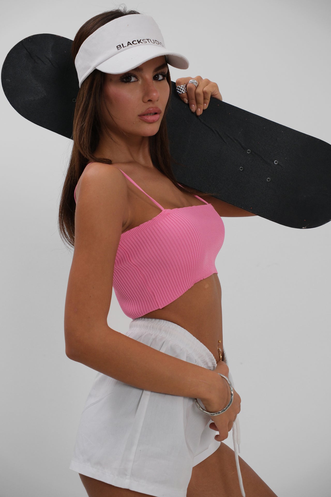 Pink Crop Top with Thin Straps