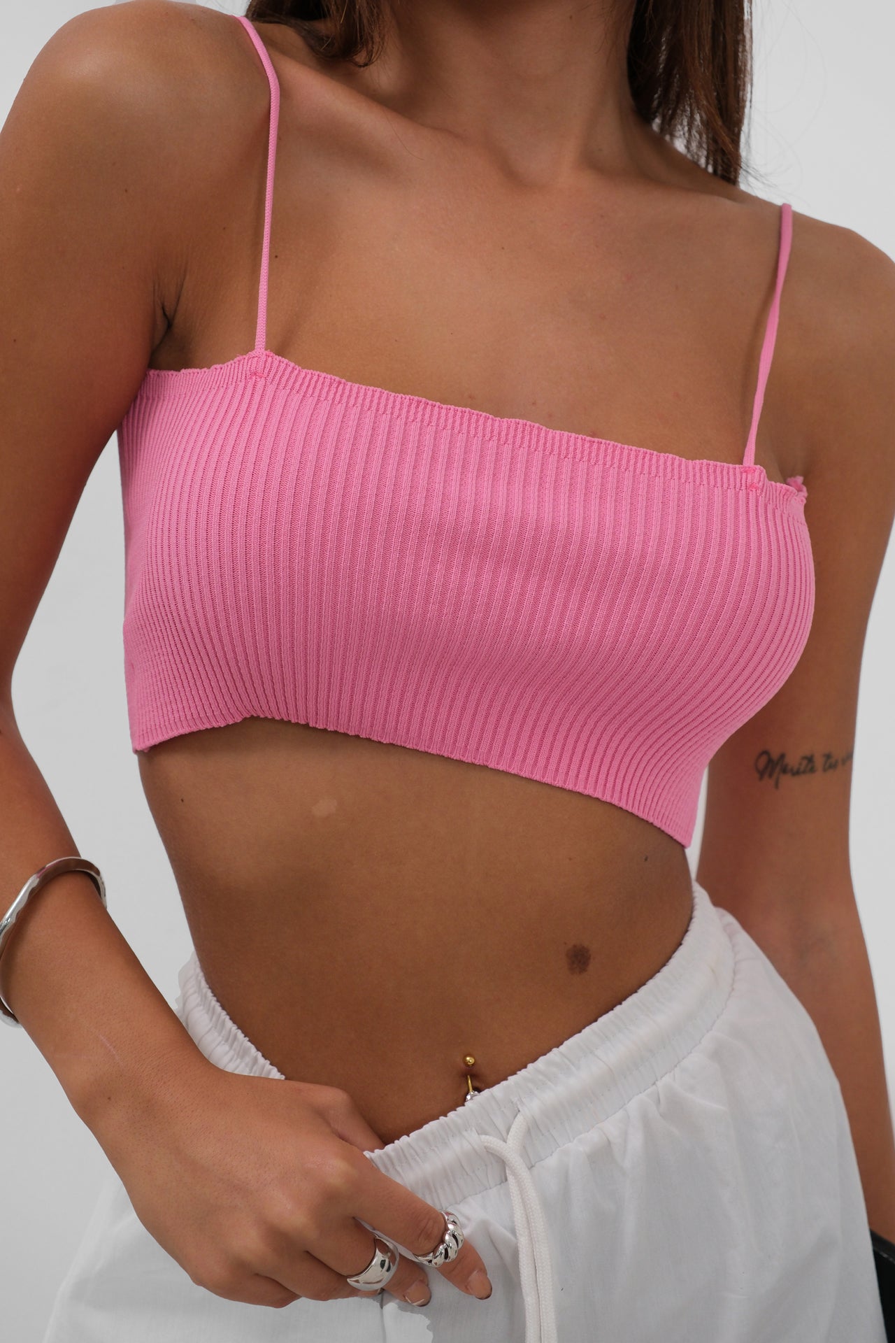 Pink Crop Top with Thin Straps