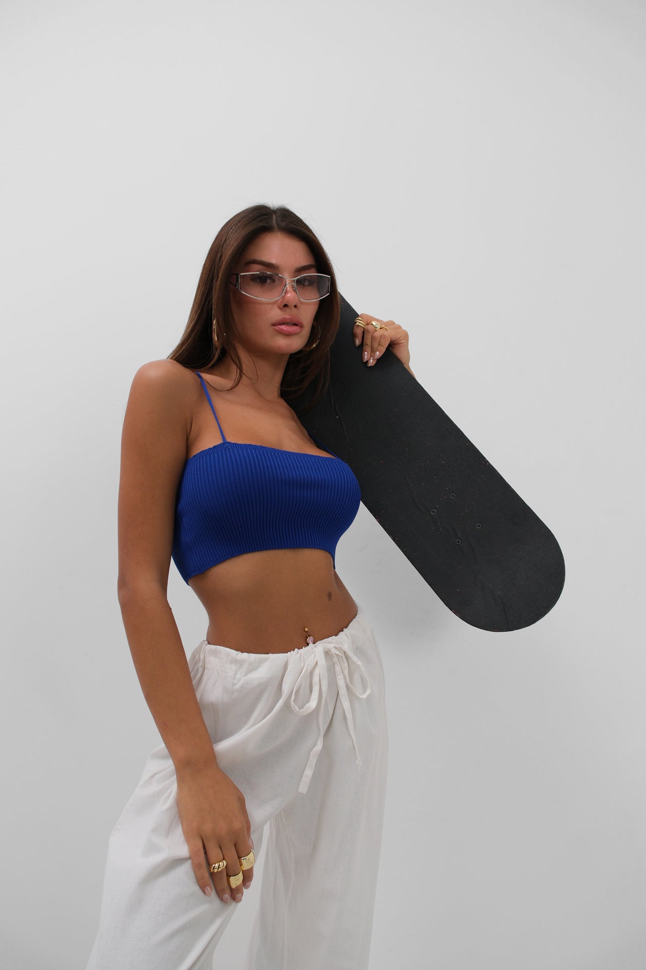 Thin Strap Saxe Crop Top