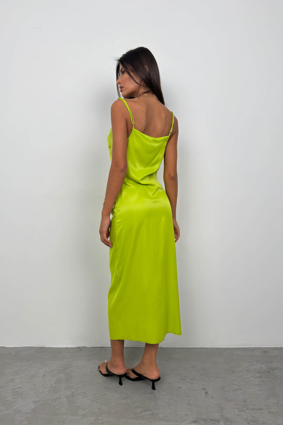 Thin Strap Satin Green Dress 