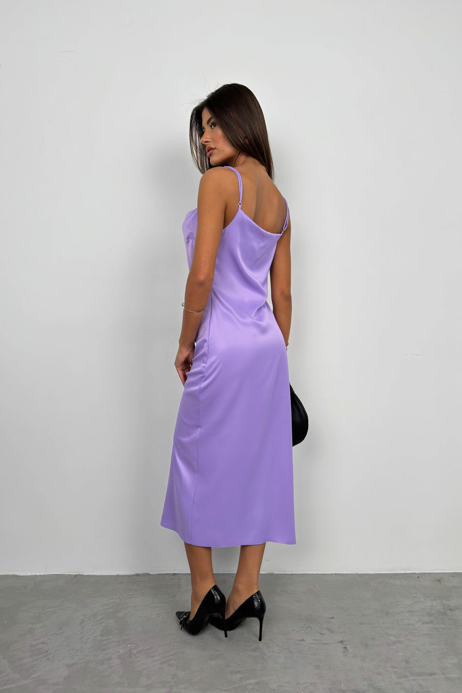 Thin Strap Satin Lilac Dress 