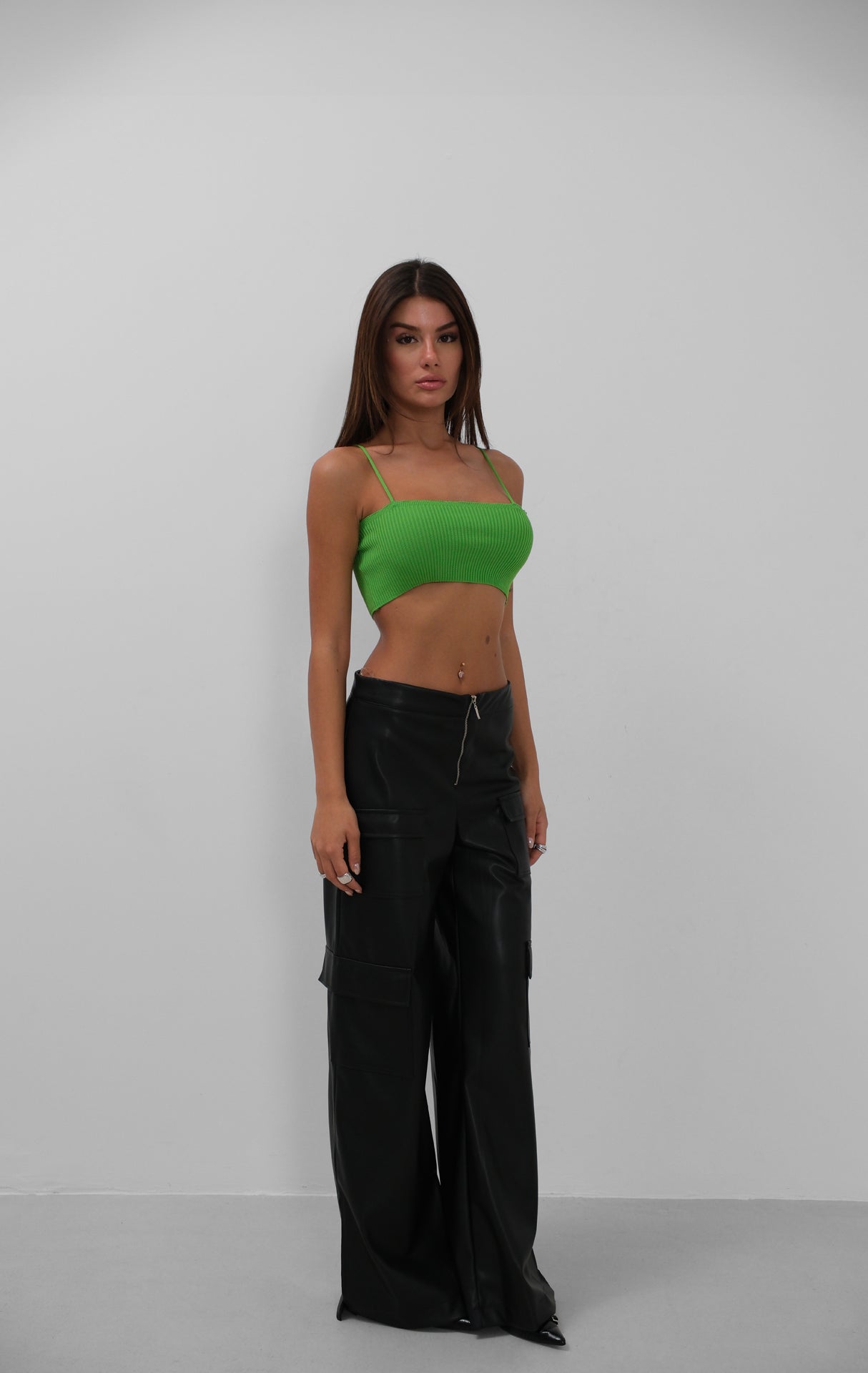 Thin Strap Green Crop Top