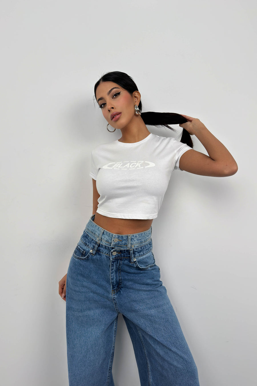 Embossed Printed Lycra White T-Shirt 