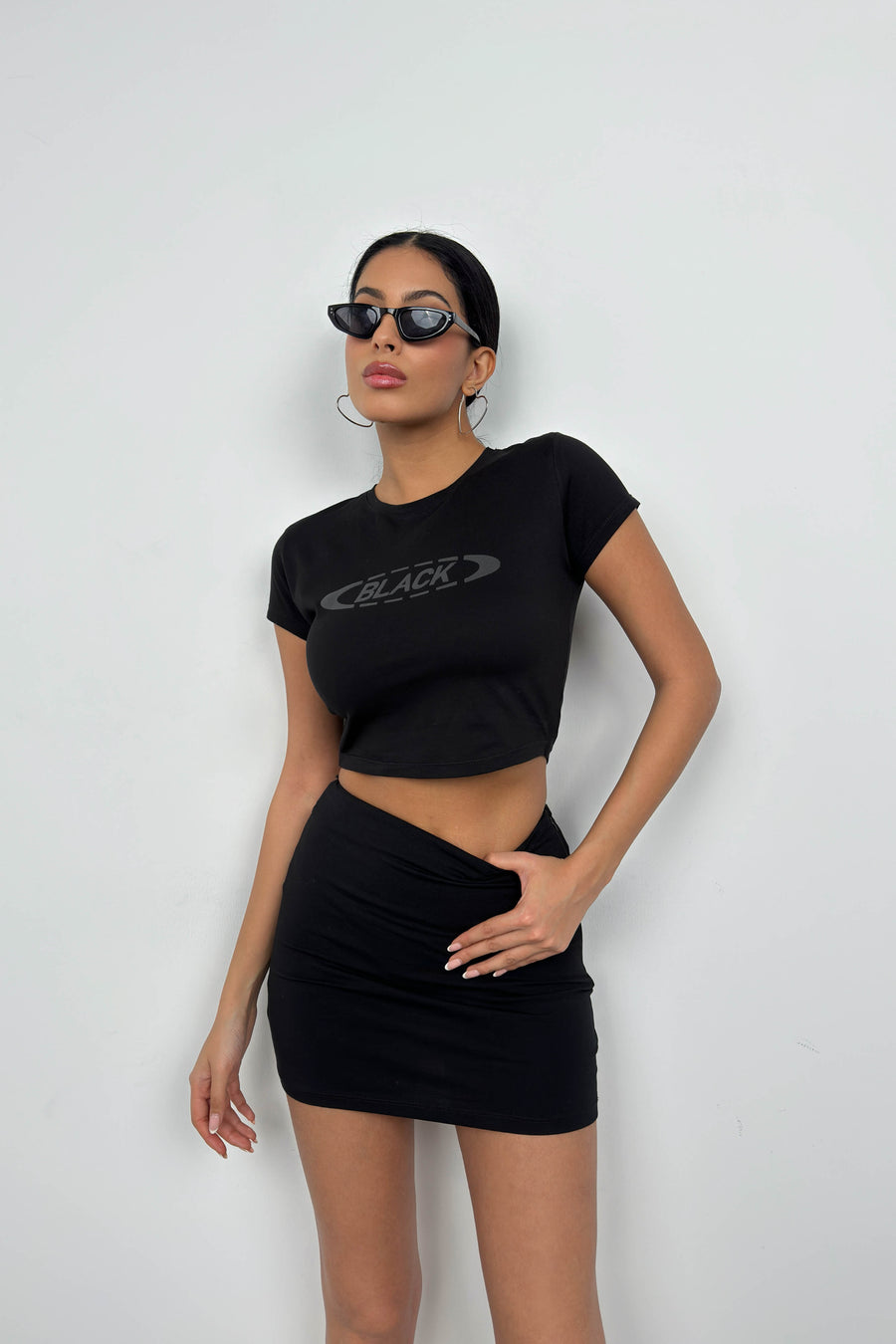 Embossed Printed Lycra Black T-Shirt 