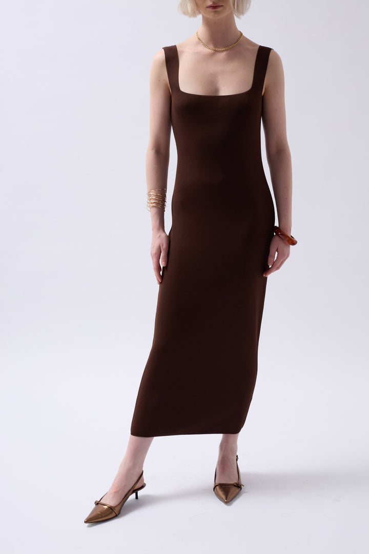 Thick Strappy Midi Brown Dress