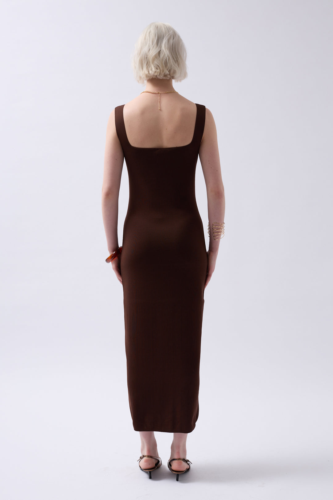 Thick Strappy Midi Brown Dress