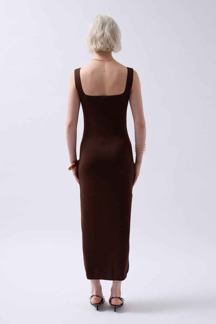 Thick Strappy Midi Brown Dress