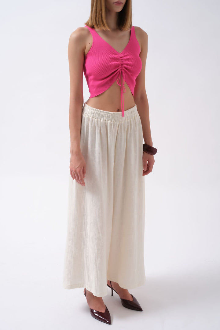 Thick Belt Ecru Linen Trousers 