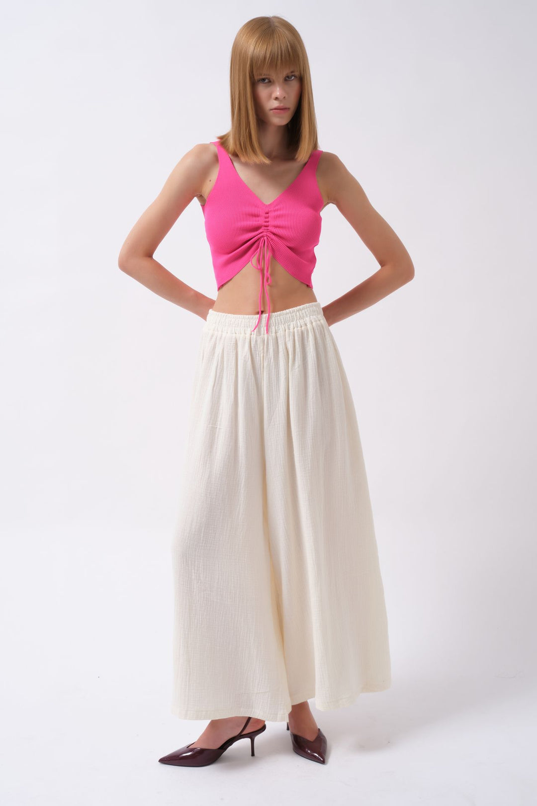 Thick Belt Ecru Linen Trousers 