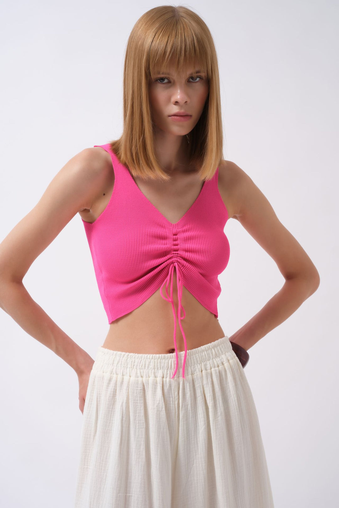 Thick Belt Ecru Linen Trousers 