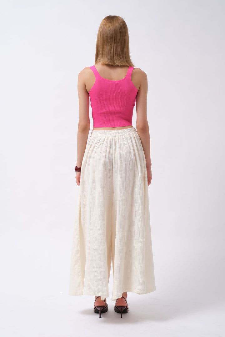 Thick Belt Ecru Linen Trousers 