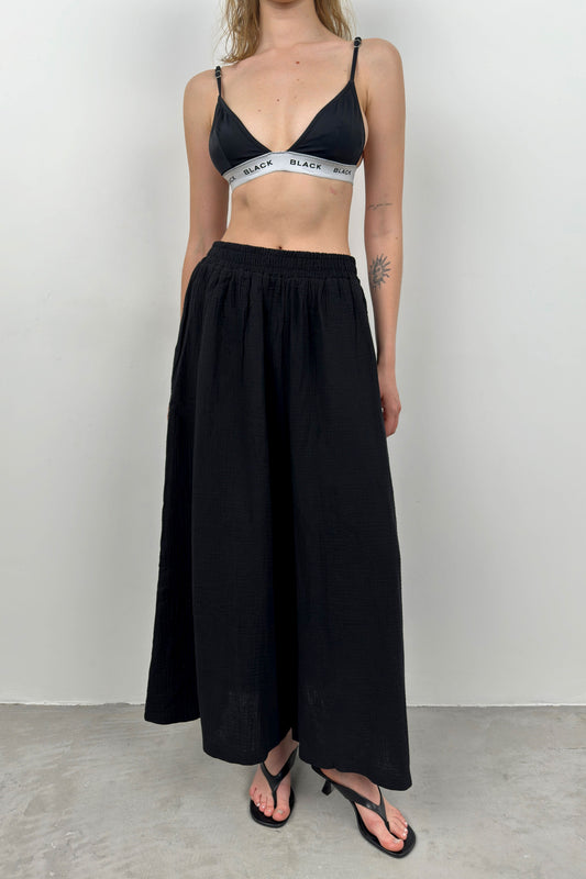 Thick Belt Black Linen Trousers 