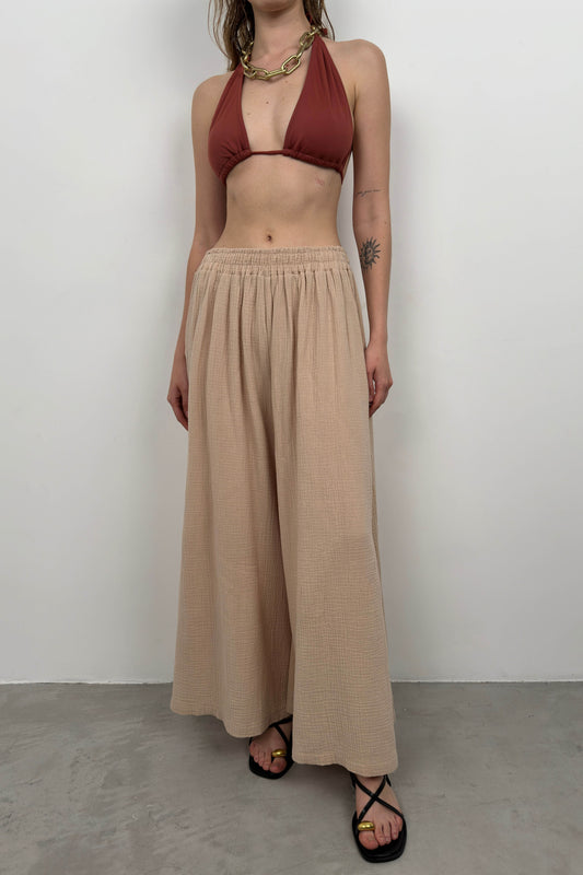 Thick Belt Beige Linen Trousers 